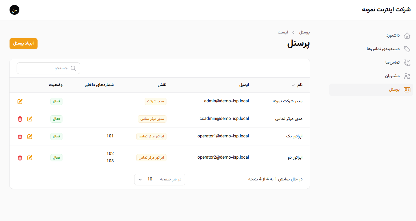 پنل مدیر شرکت: مدیریت مشتریان